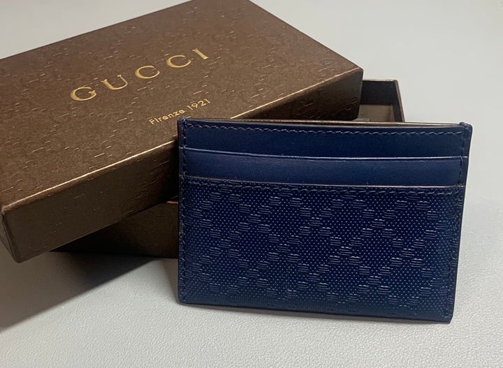 Gucci Diamante Leather Cardholder (Navy Blue)