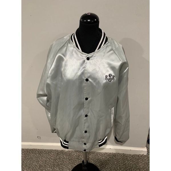 Vintage Men's HARTWELL Gray Satin Bomber Snap Jacket WITH Horse Size XL