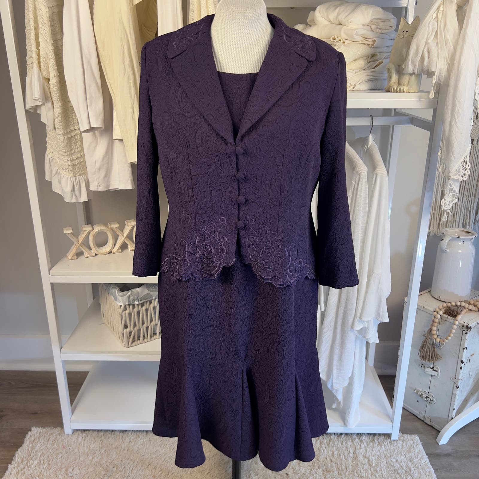 Danny and Nicole plus size 16 two-piece dress three. Brocade on purple #1174