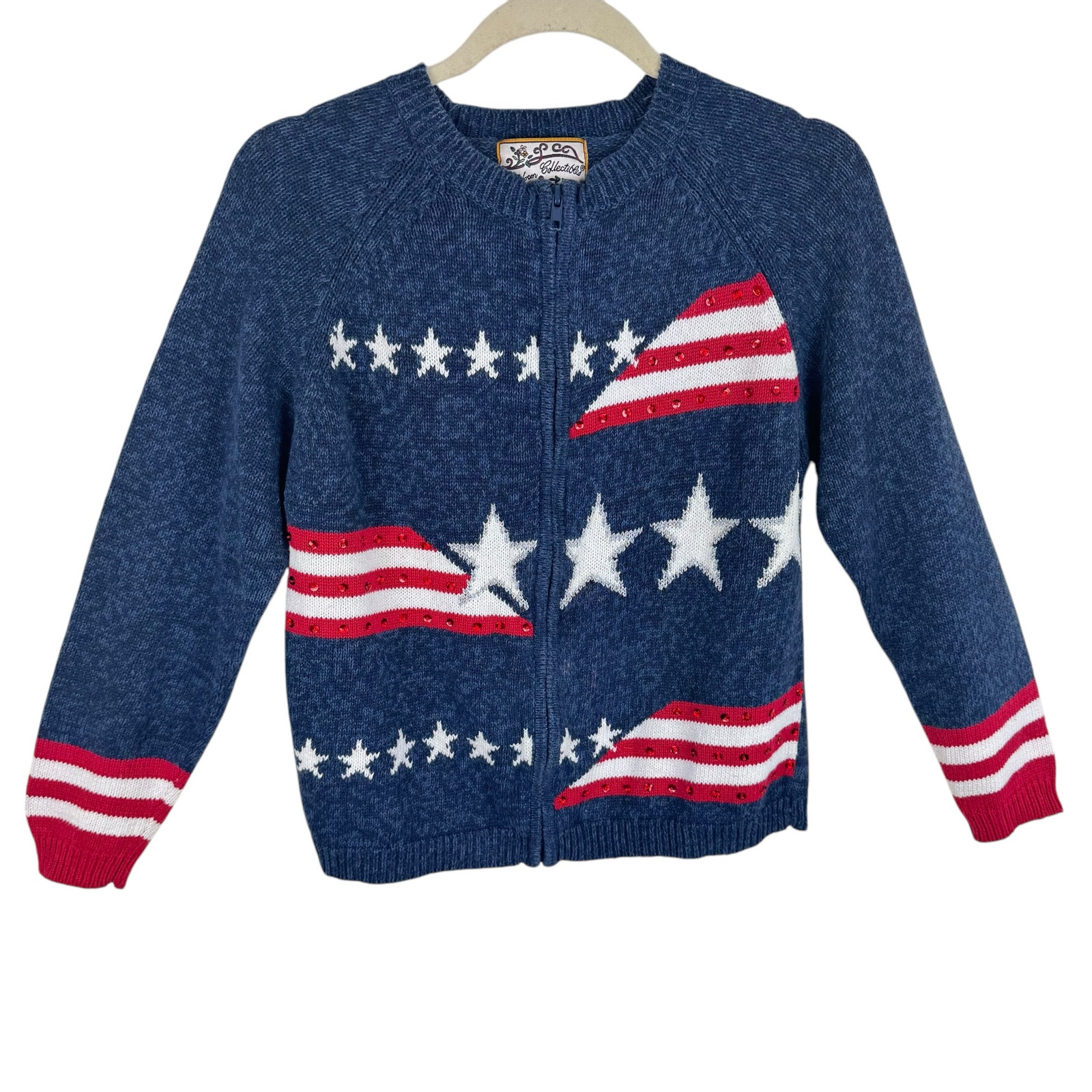 Heirloom Collectibles Patriotic Full Zip American Flag Cardigan Sweater Size S