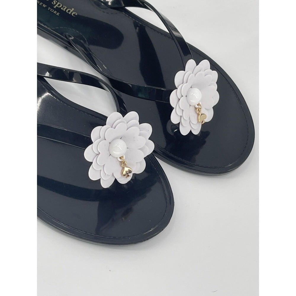 Kate Spade Jessa Flip Flop Sandal Daisy Flower Women's Size 6 Black White New