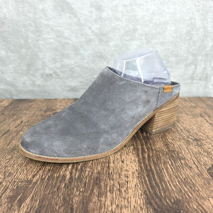 Toms Leila Mules 12 Grey Suede Slip On Comfort Cushion Stacked Blocked Heel Boho