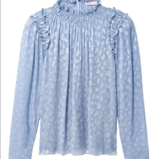 Rebecca Taylor Leo Leopard clip long sleeve sheer dot ruffle top blue 4