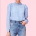 Rebecca Taylor Leo Leopard clip long sleeve sheer dot ruffle top blue 4