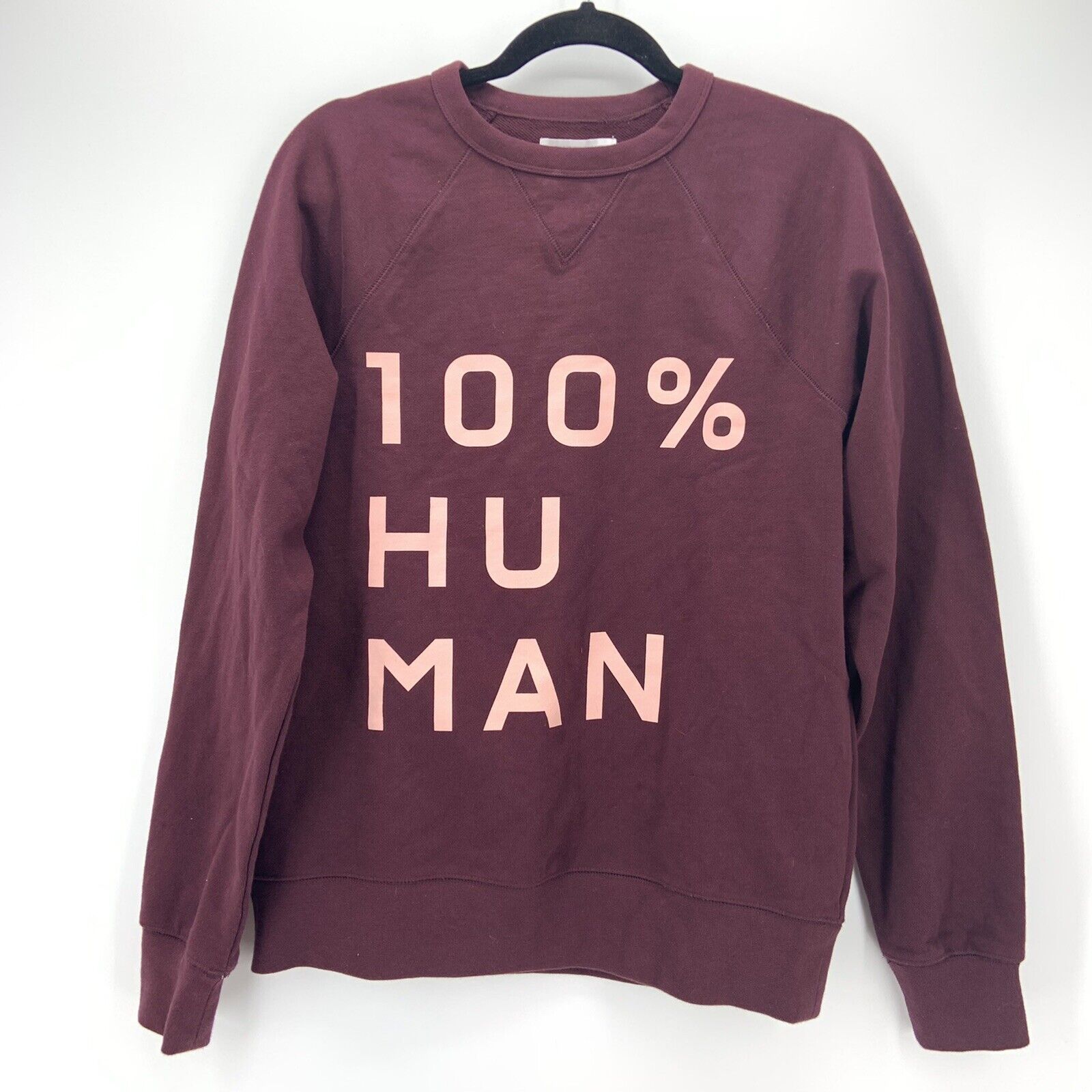 Everlane 100% Human Sweatshirt Typography Size S Burgundy Crew Neck Preppy Cozy