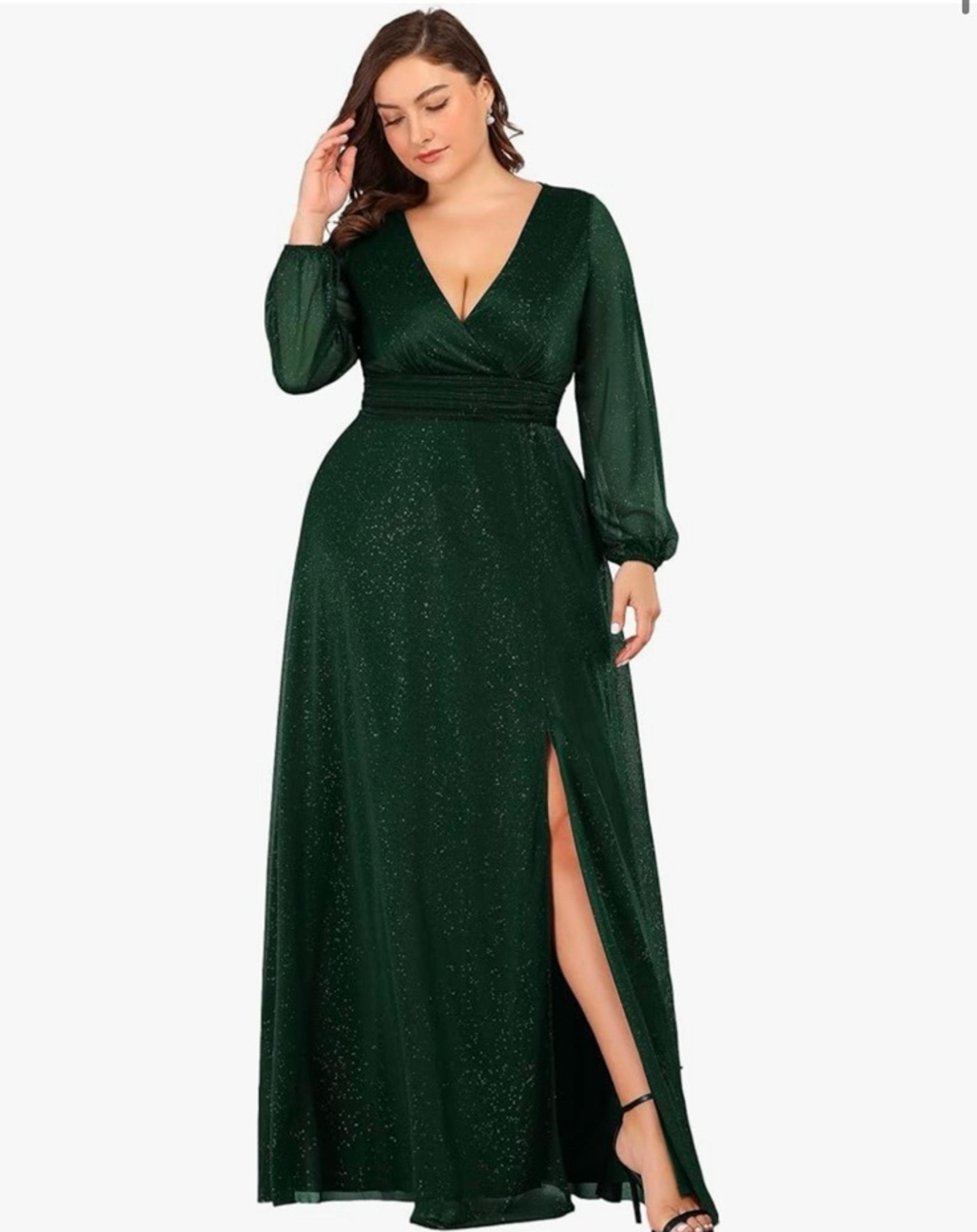 Ever-Pretty Women's Glitter A Line High Slit V-Neck Plus Size