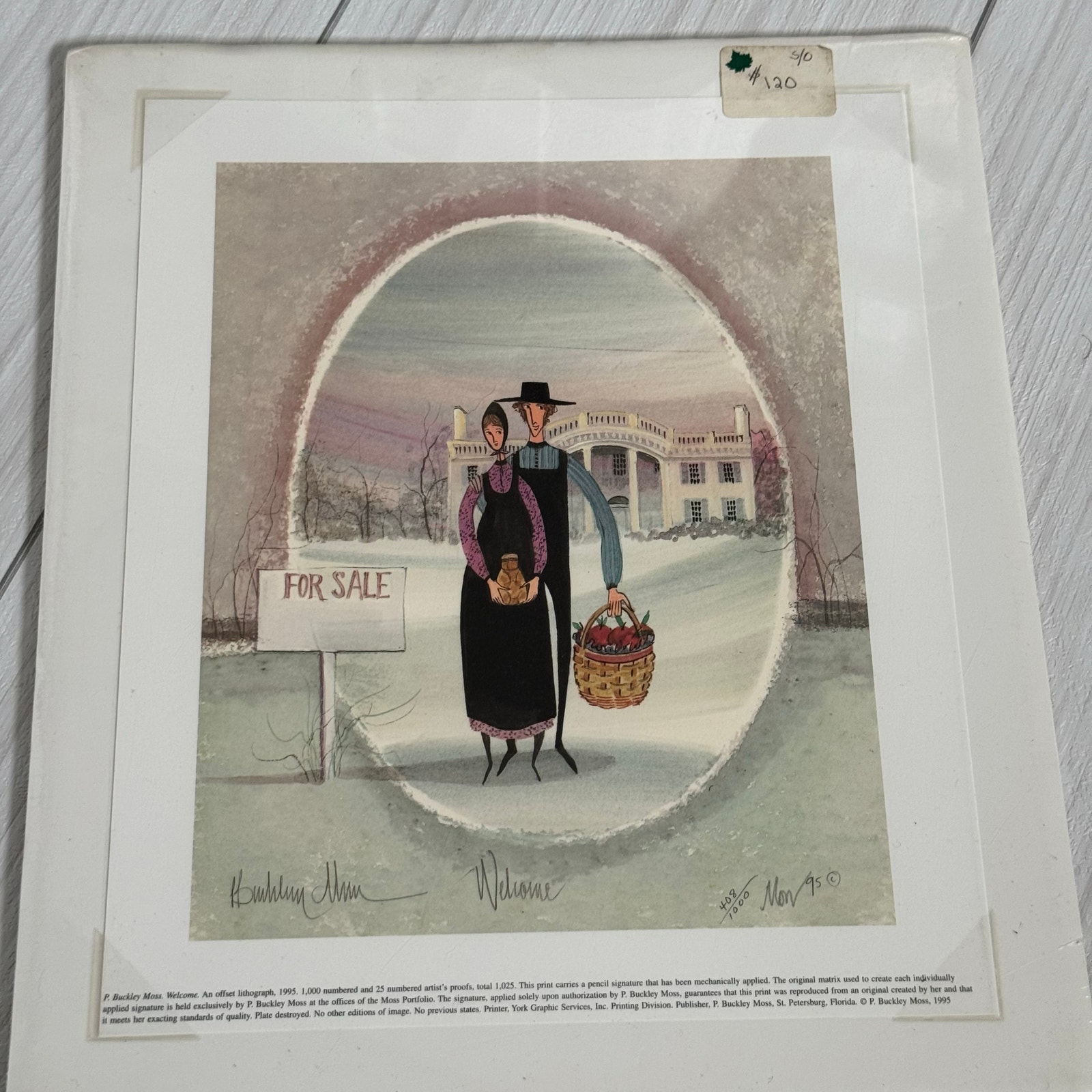 P. Buckley Moss Signed Print #408/1000 Welcome Amish House For Sale Nov 1995