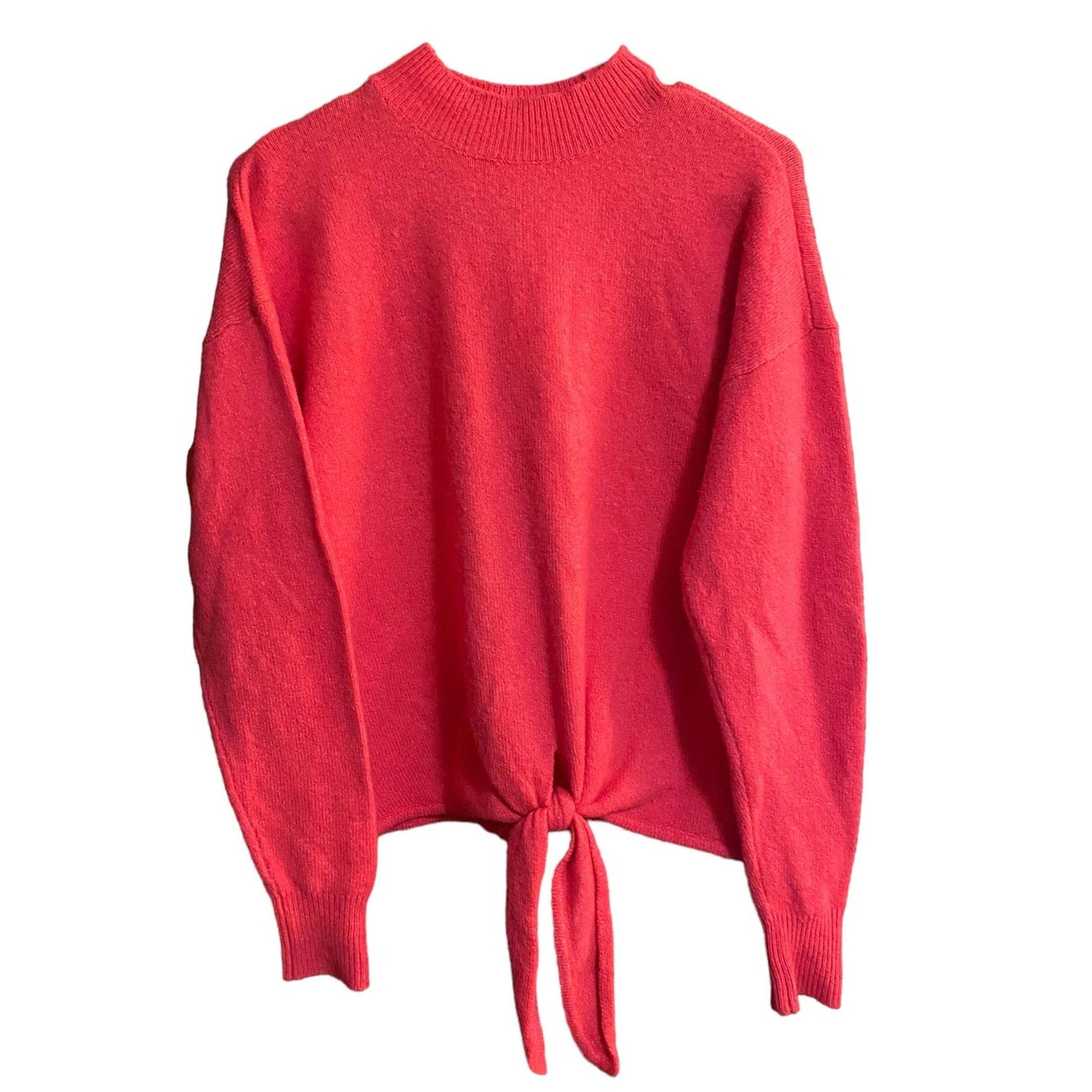 Ann Taylor LOFT XS Tie Waist Sweater Acrylic Nylon Wool Pink Mock Neck