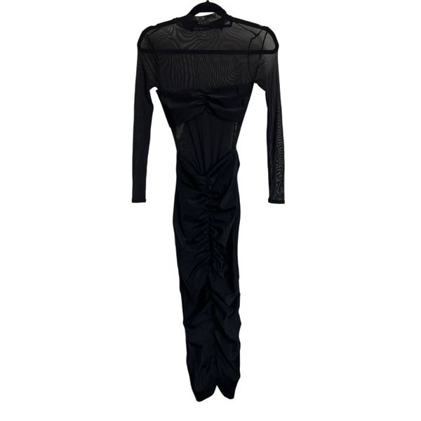 Revolve SER.O.YA Dress Womens Size XS Black Levina Midi Sheer Ruched Long Sleeve