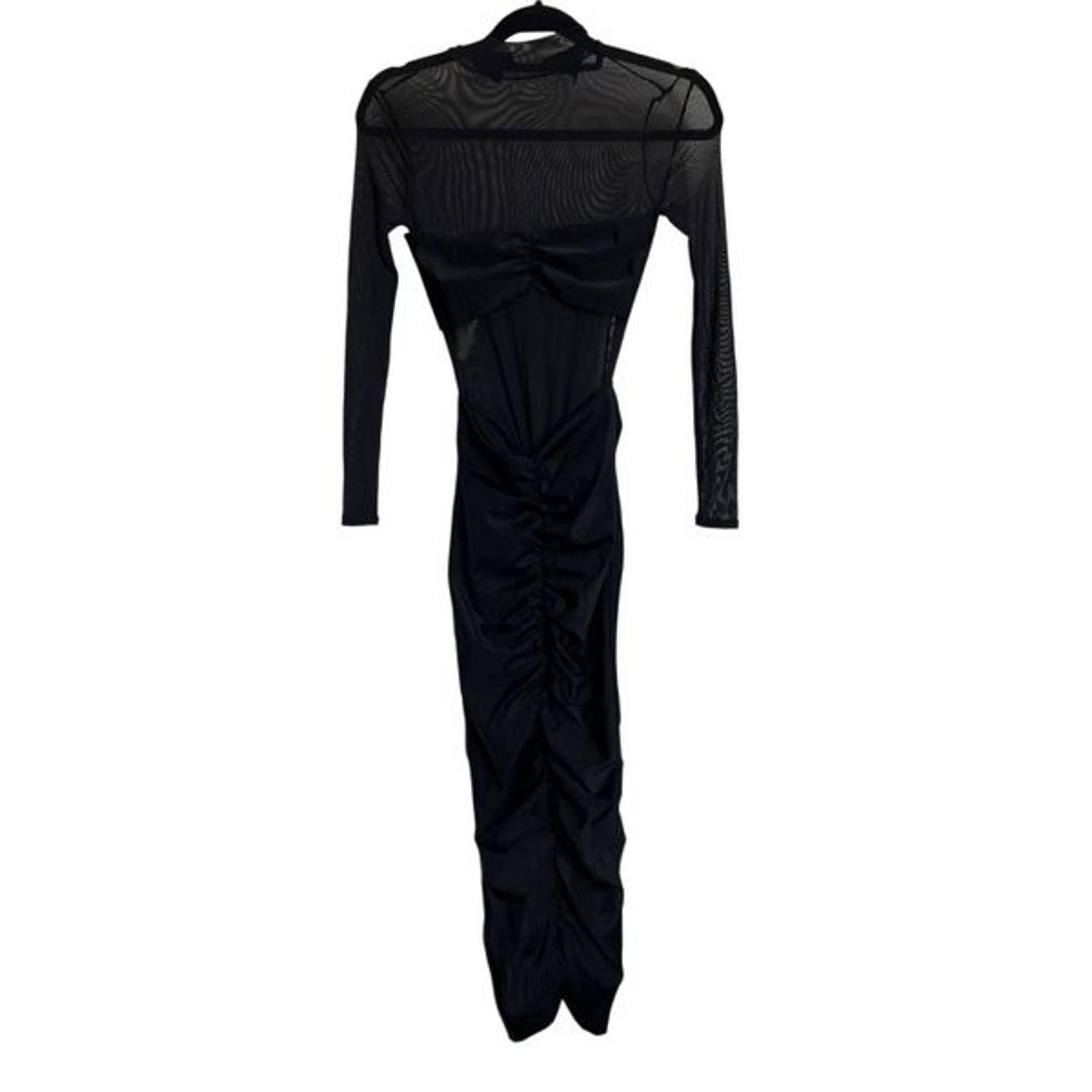 Revolve SER.O.YA Dress Womens Size XS Black Levina Midi Sheer Ruched Long Sleeve