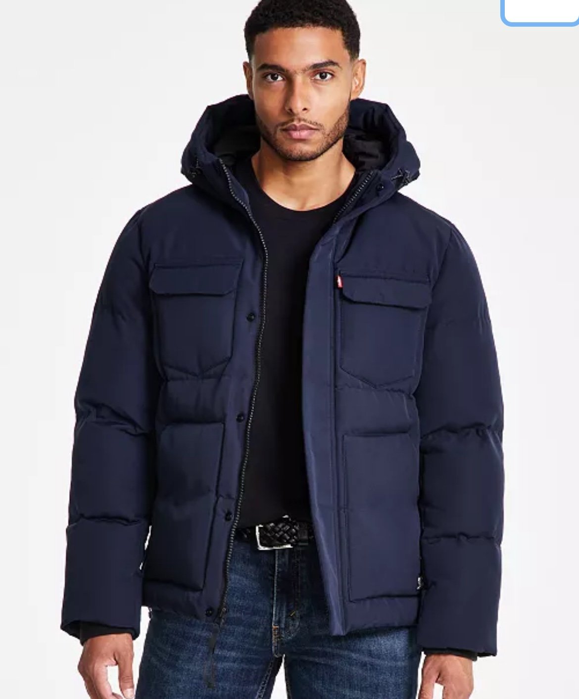 NWOT Levi’s Men's Quilted Hooded Puffer Jacket Winter Navy Blue Size L