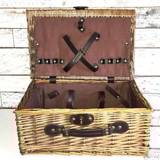 Vtg Large Picnic basket wicker with leather accents Studded lined inside
