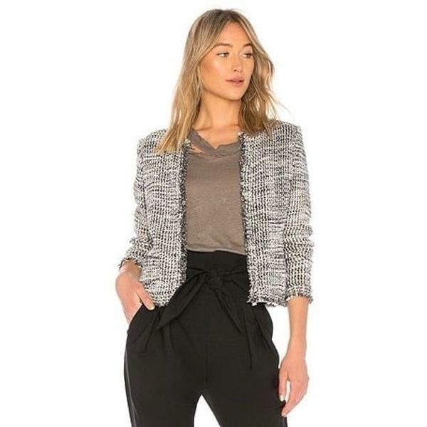 Revolve IRO Unplug Metallic Tweed Jacket in Gray Size 42 (8)