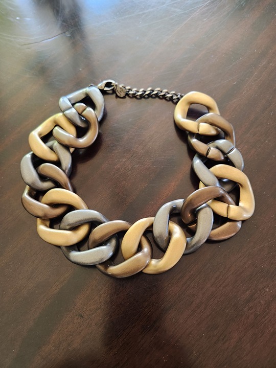 22 Vintage Italian Made Gold and Gray Matte Finished Chunky Necklace.