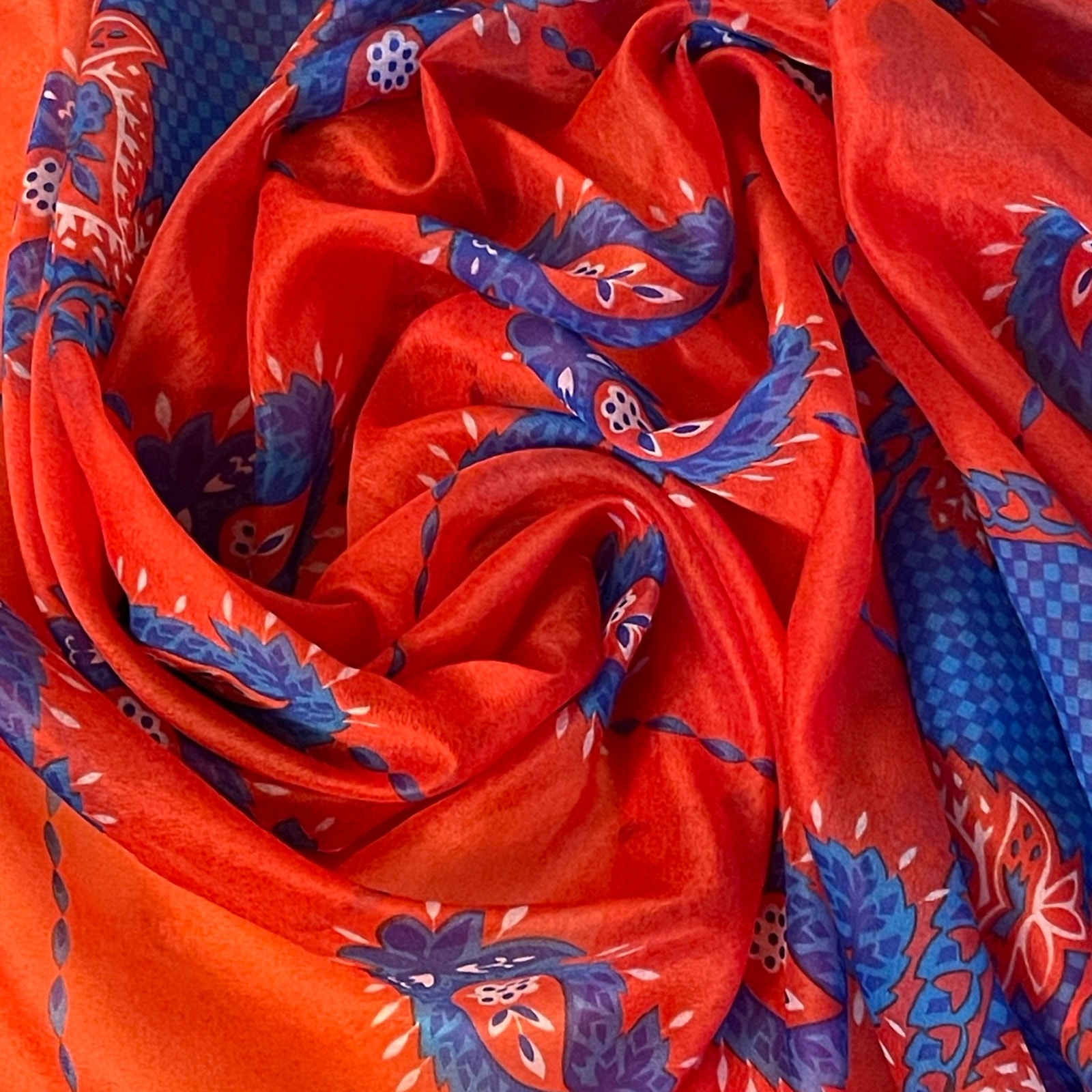 Vintage Large Ladies Scarf 72 x 44 Red Blue Unique
