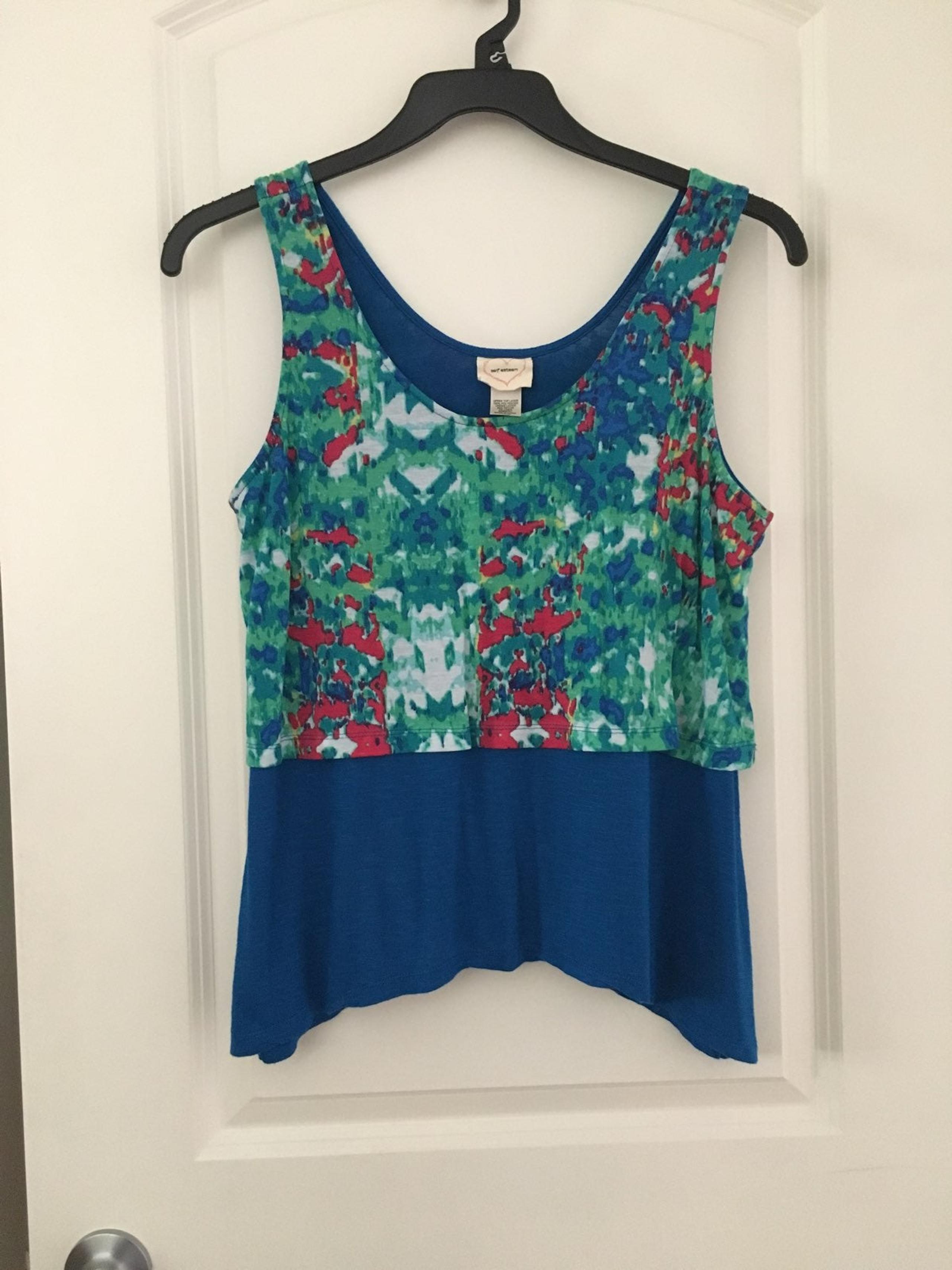 Women’s L Tank Top Blue Floral Loose