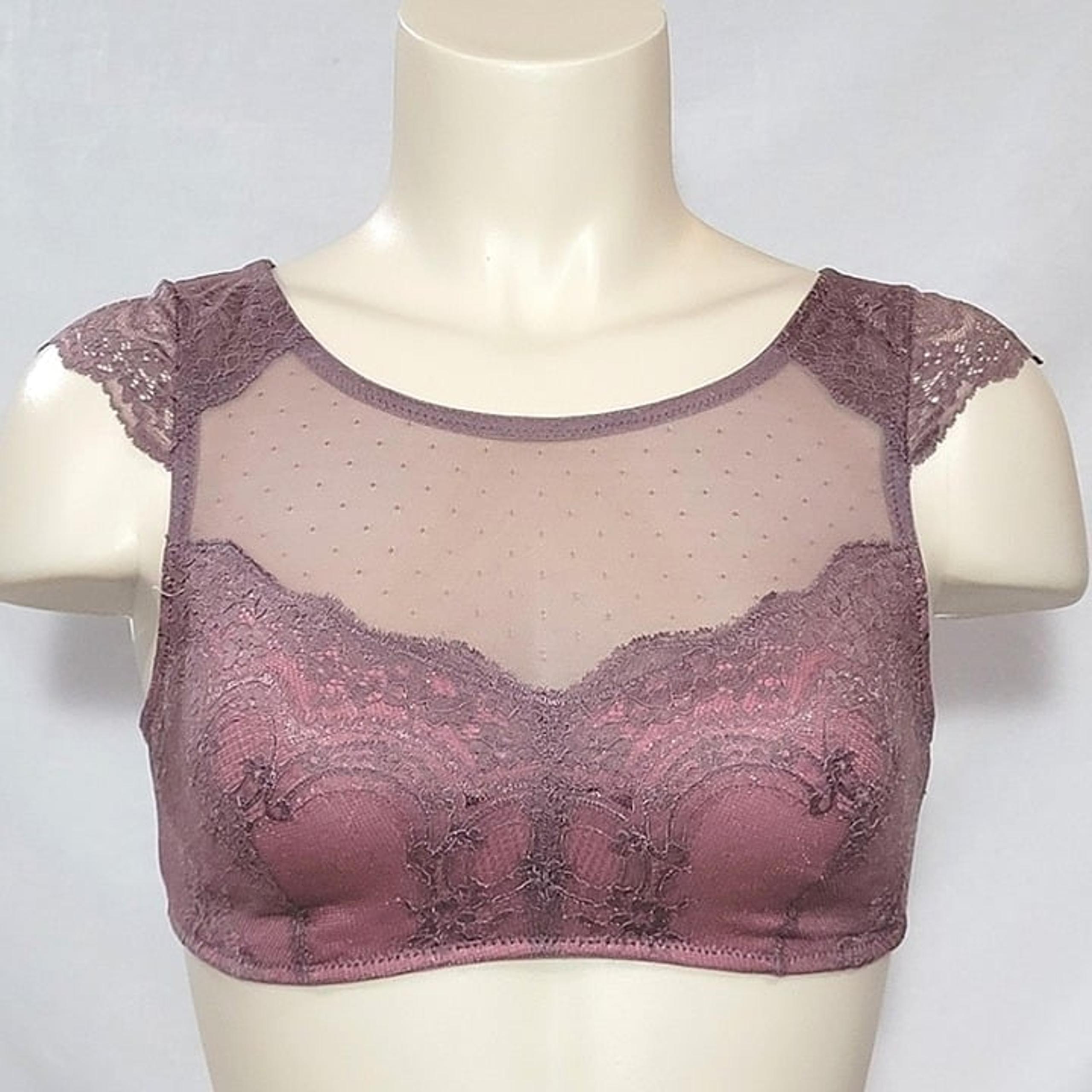 MEDIUM Gilligan & O'Malley Cap Sleeve High Neck Lace Bralette Brown Rose NWT