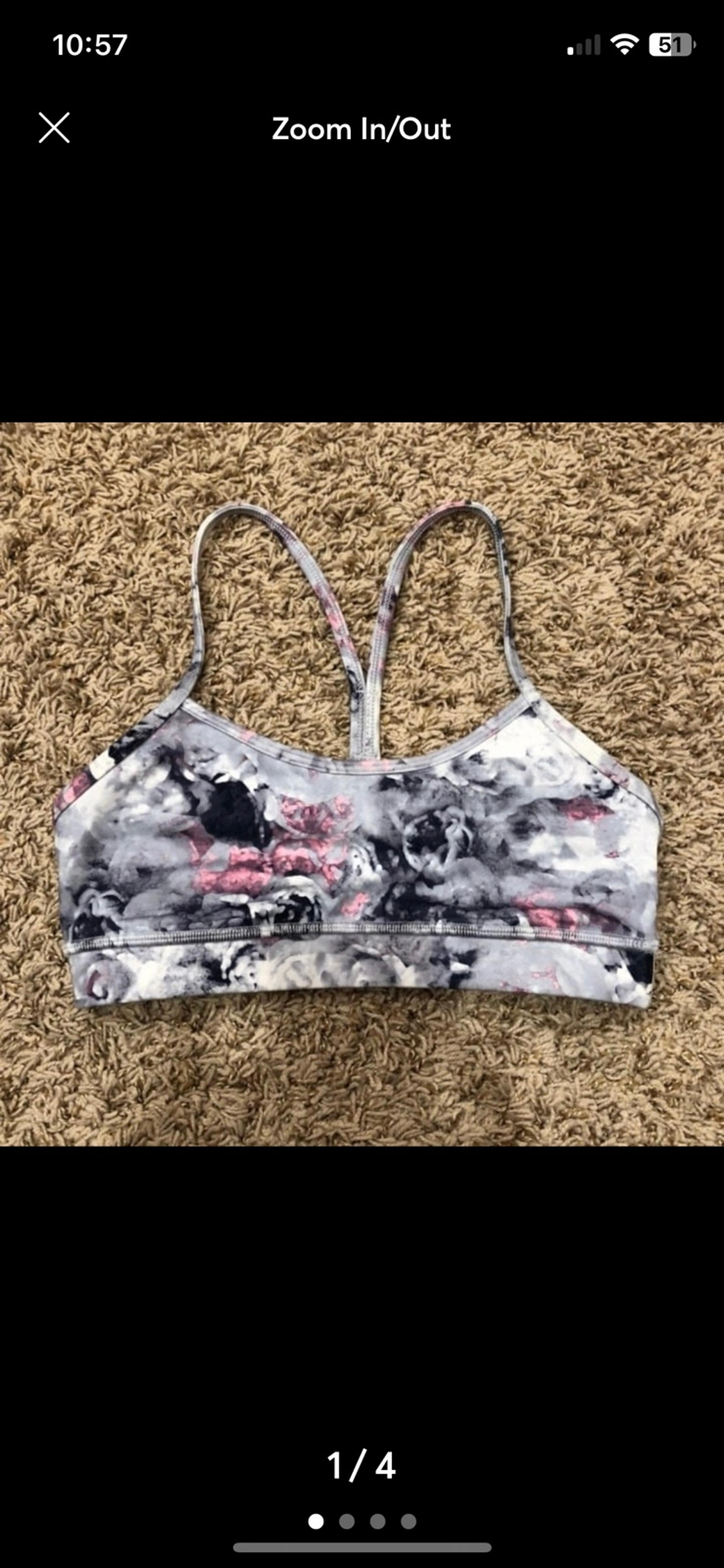 Lululemon Flow Y Floral Rose Sports Bra purple Small 4 roses grey gray mesh back