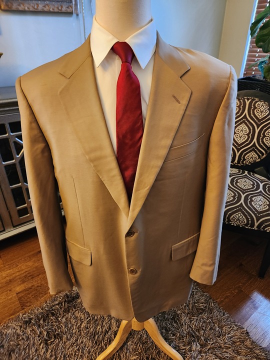 Vintage Canali 100% Wool 2 Button Khaki Colored Spring Blazer Sz 44R.