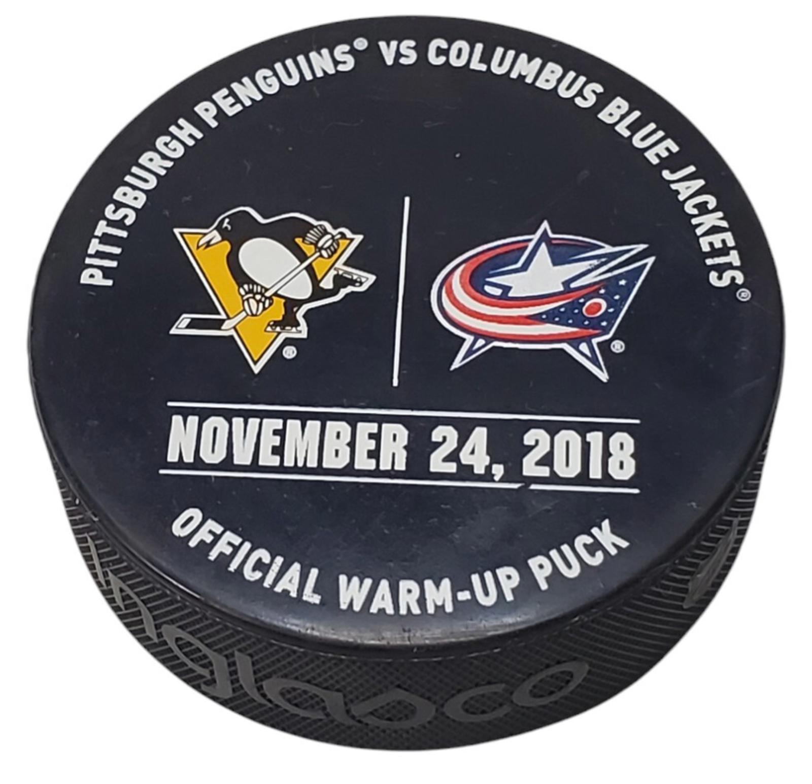 Nov 24 2018 Penguins vs Blue Jackets NHL Warm-Up Hockey Puck Guentzel Hat Trick