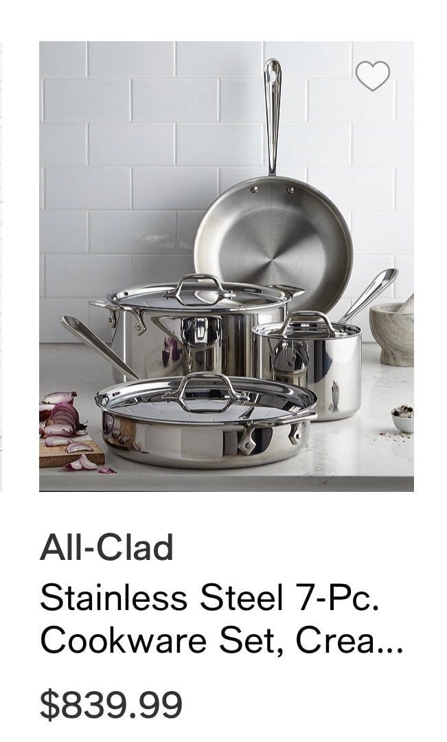 7Pcs All Clad Stainless Steel Cookware Set