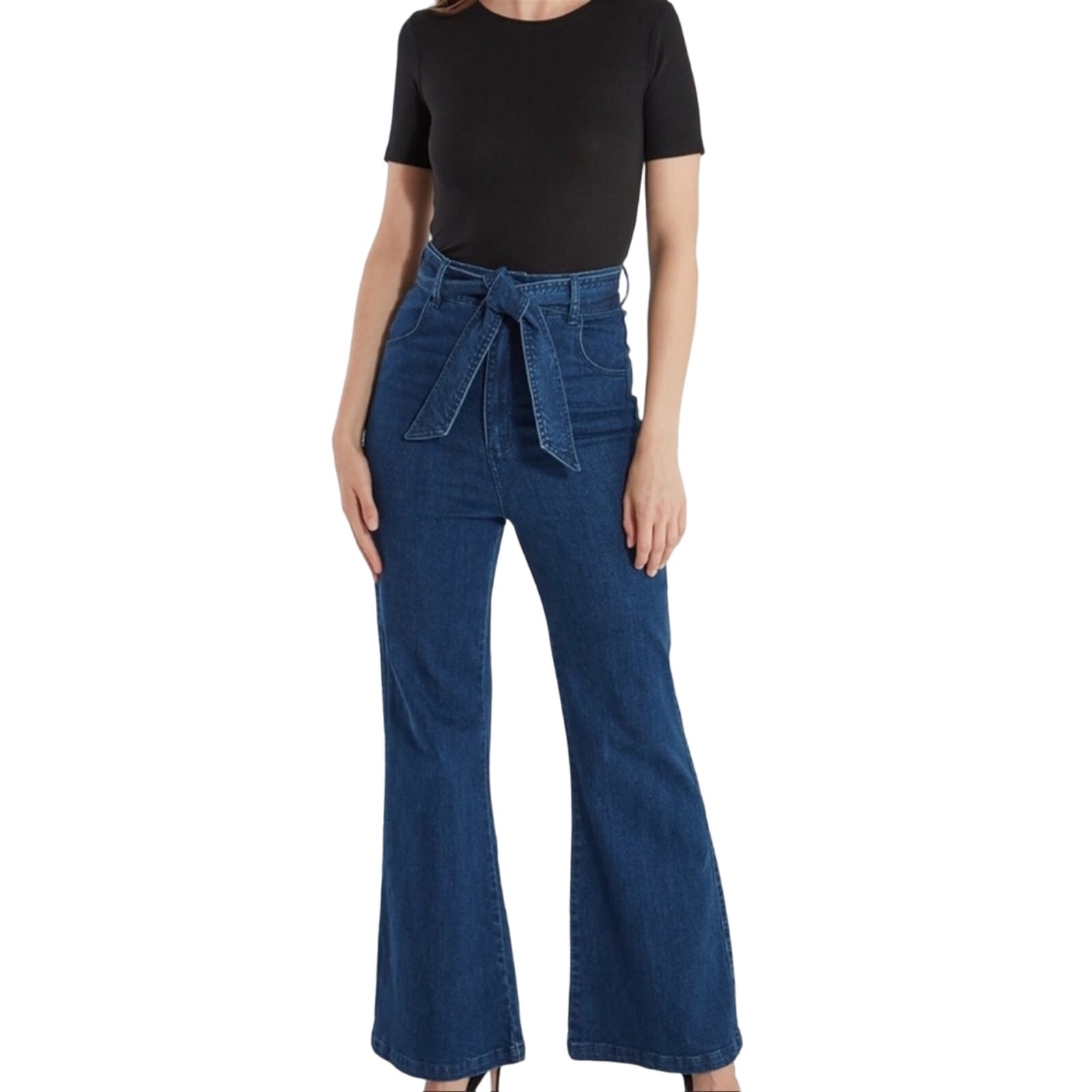 Finder’s Keepers Miami Denim Jean Wide Leg Flare Women’s Size Large Indigo Color