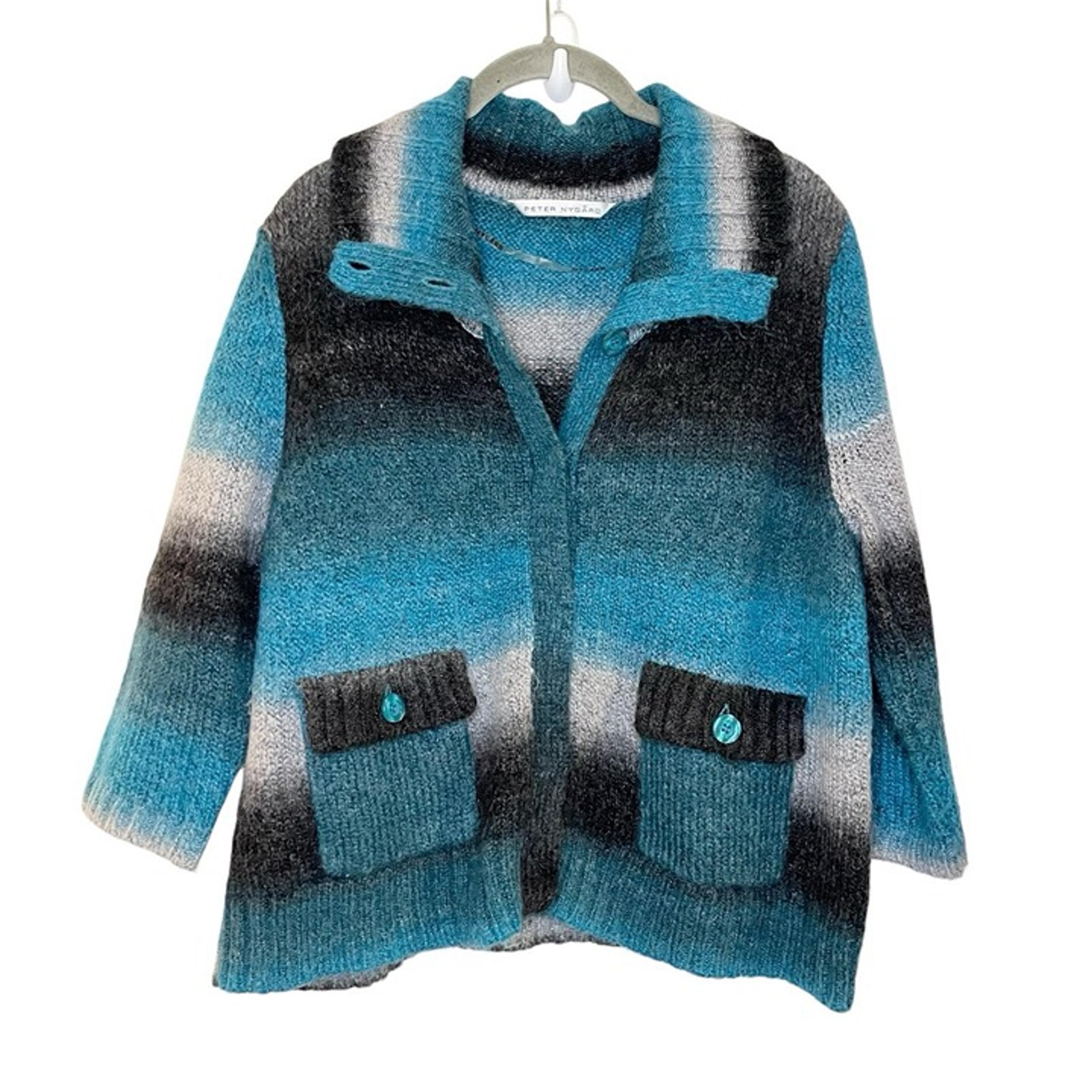 Peter Nygard Women's Size S Mohair Blend Cardigan Sweater Snap Button Teal Ombre