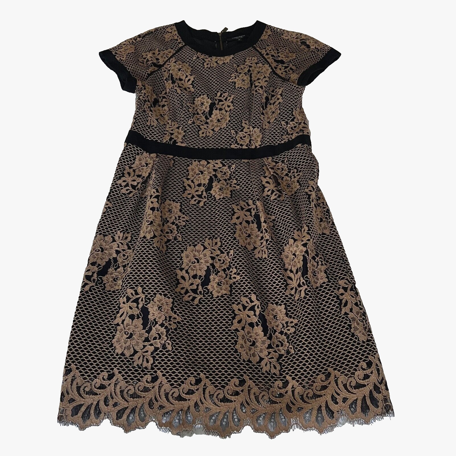 Nanette Lepore Sheath Dress Womens Black Brown Hidden Gem Lace Mesh Floral Sz 10