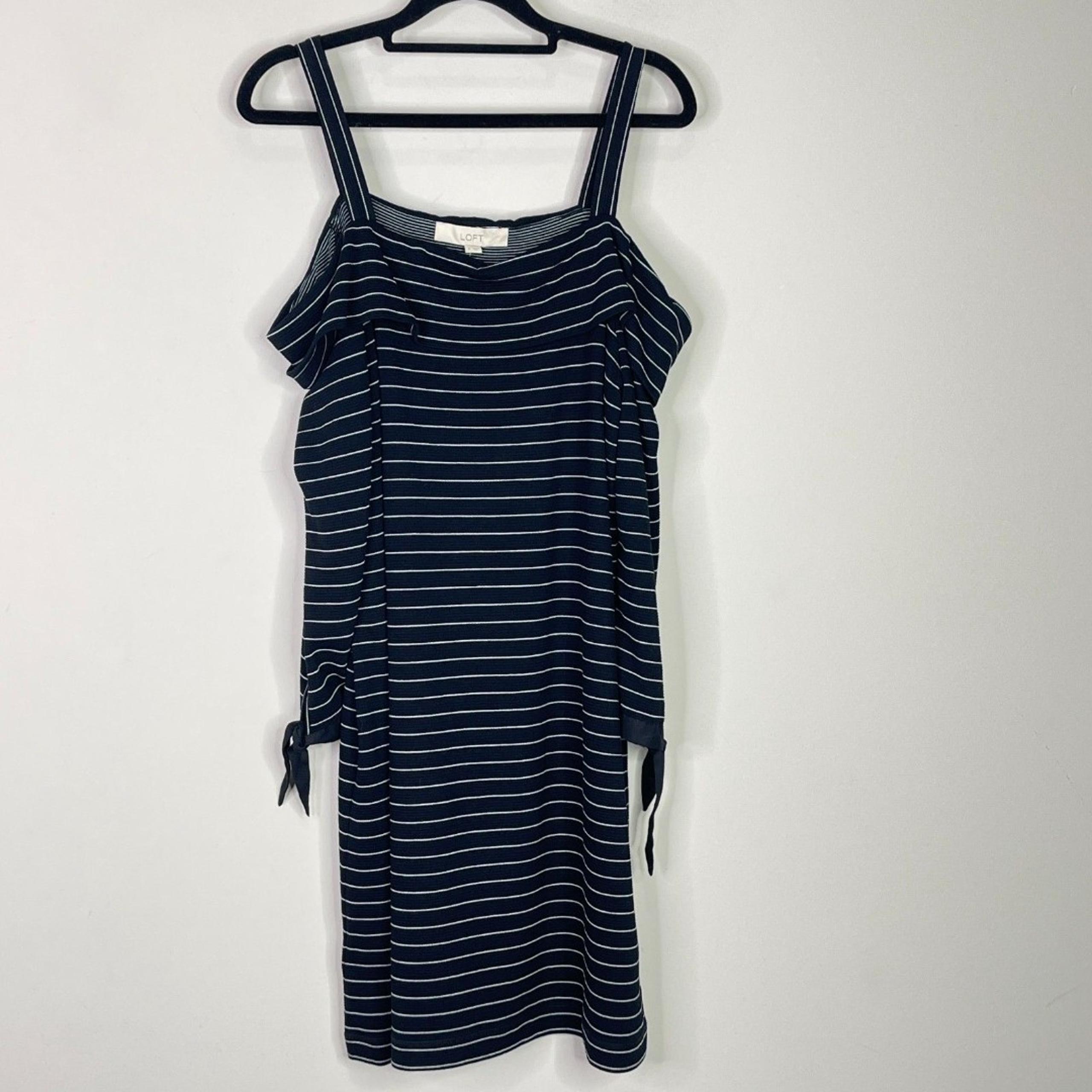 New LOFT Striped Off the Shoulder Tie Sleeve Dress Women's Size 8
