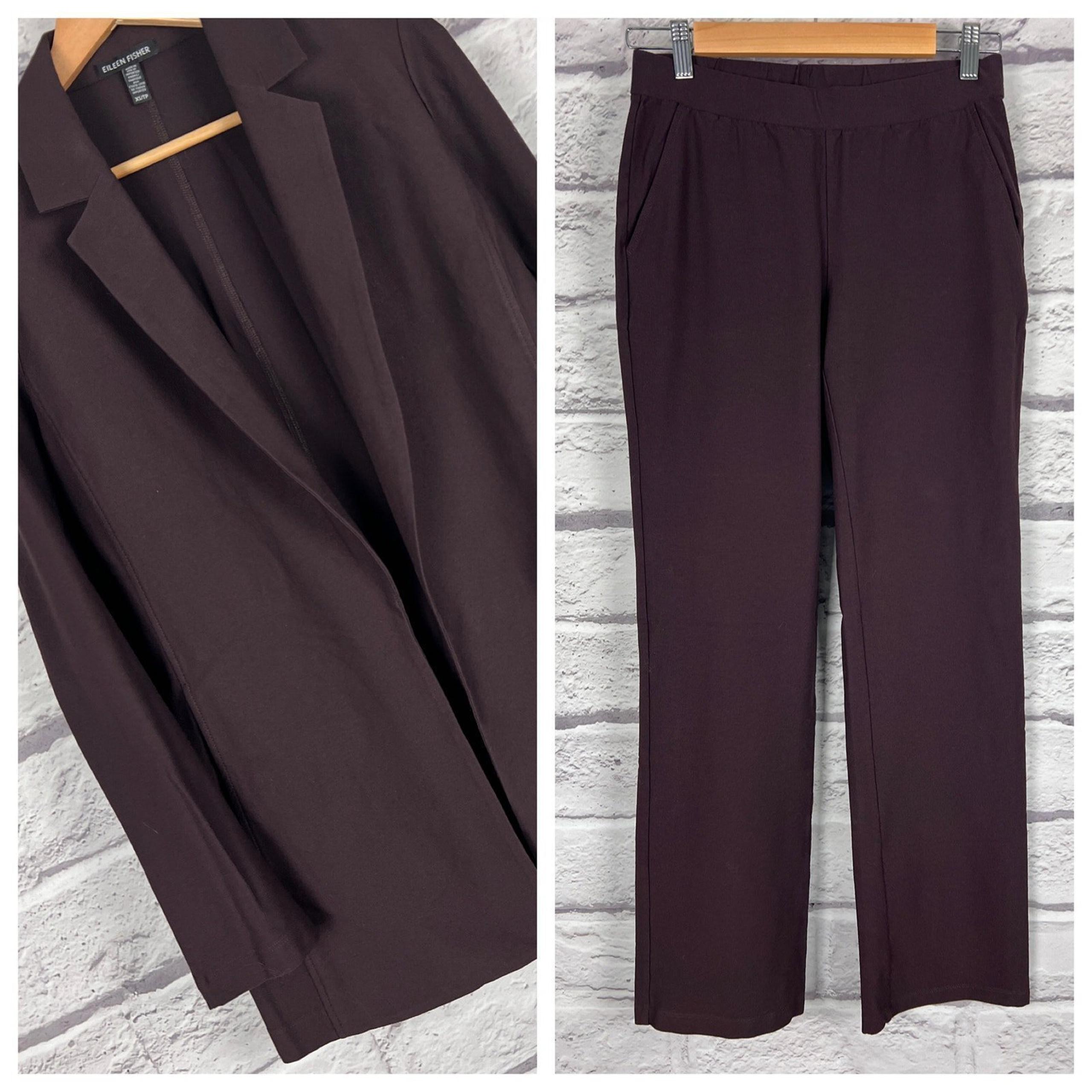 EILEEN FISHER Women's XS Knit Longline Open Front Blazer Pull On Pants Suit Set