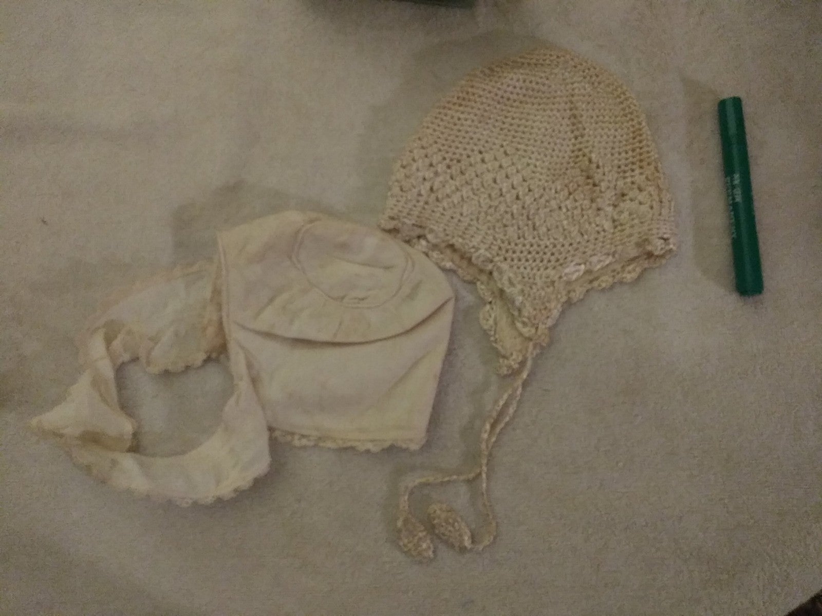 2 Antique Baby Bonnets 1800's early 1900 SALE! Nice Flapper 1 with older plain 1