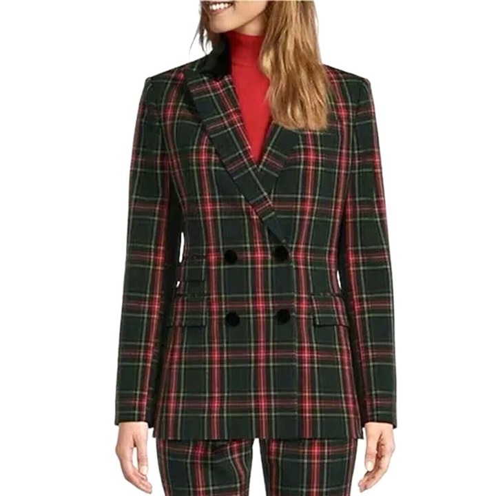 ANTONIO MELANI Riviera Tartan Plaid Blazer Size 4 Velvet Trim NWT
