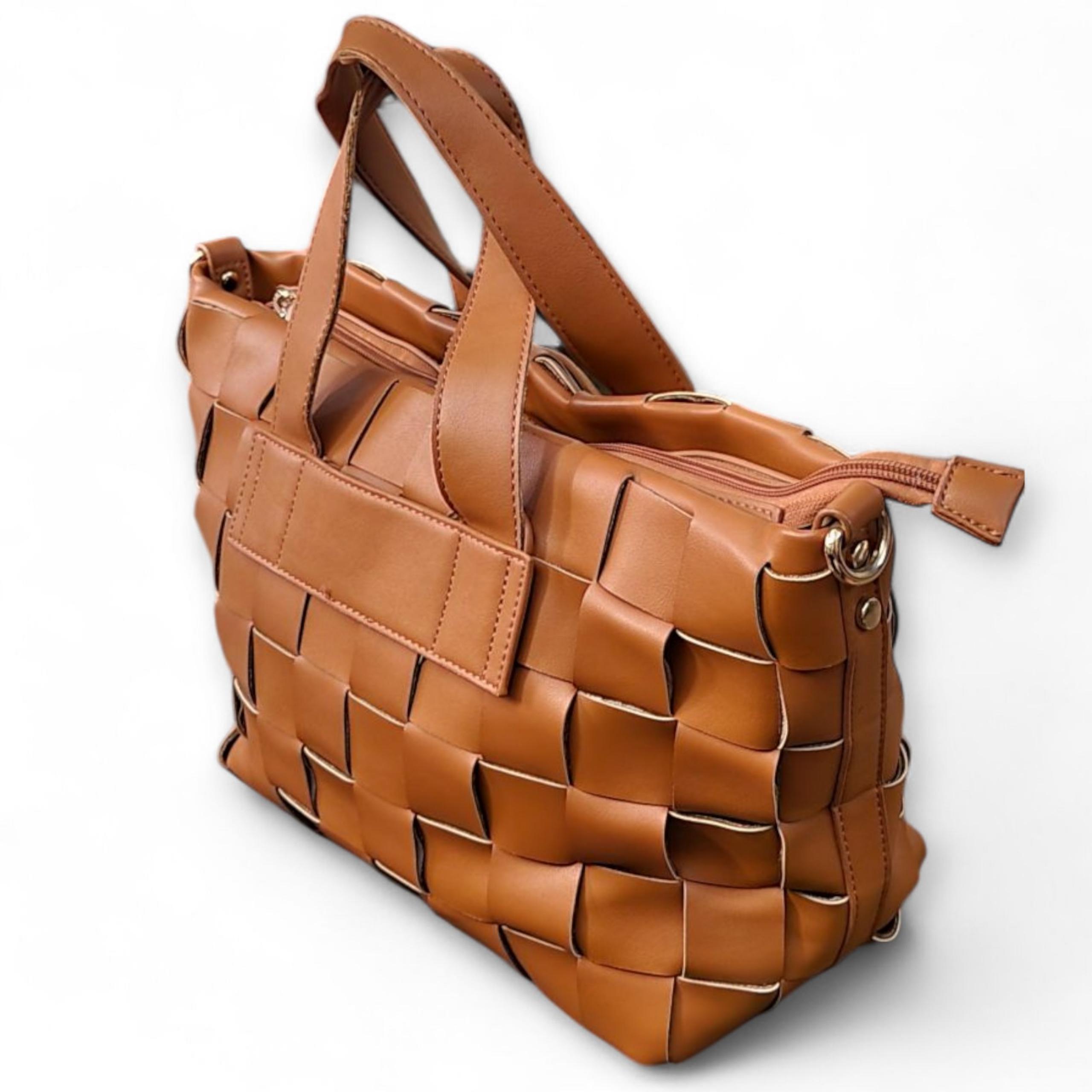 Antik Kraft Woven Brown Handbag with Adjustable Strap
