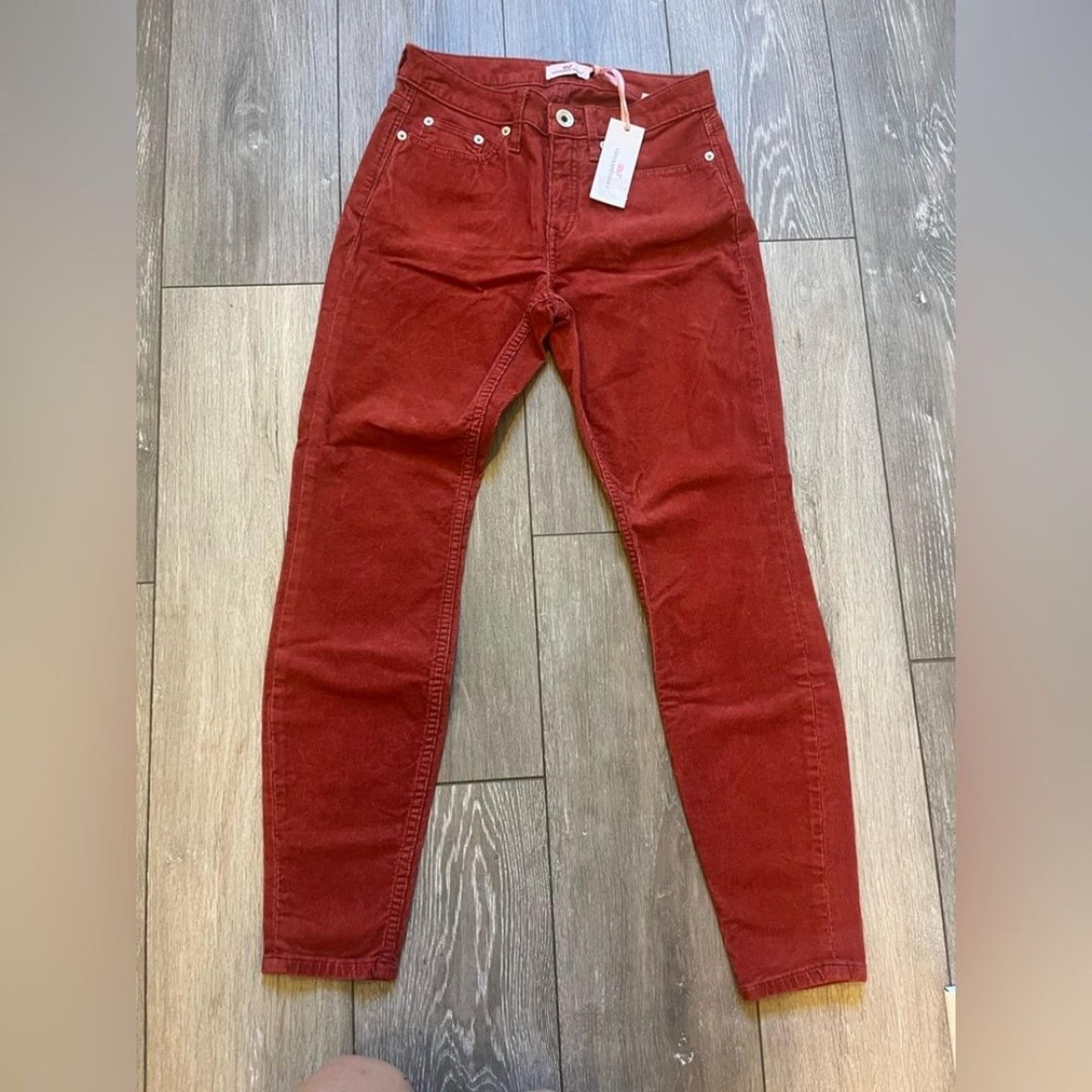 NWT Vineyard Vines High Rise Skinny Corduroy Pants Womens SZ 25 Coral Rust Ankle
