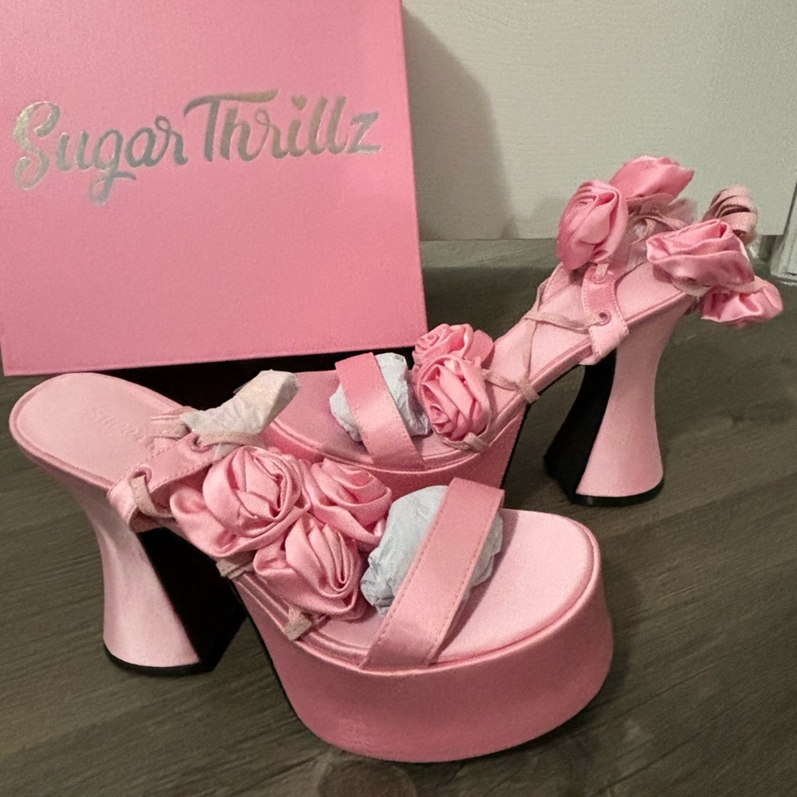 Dolls Kill Sugar Thrillz Pink Rosey Pixie Queen Platform Heels Size 8