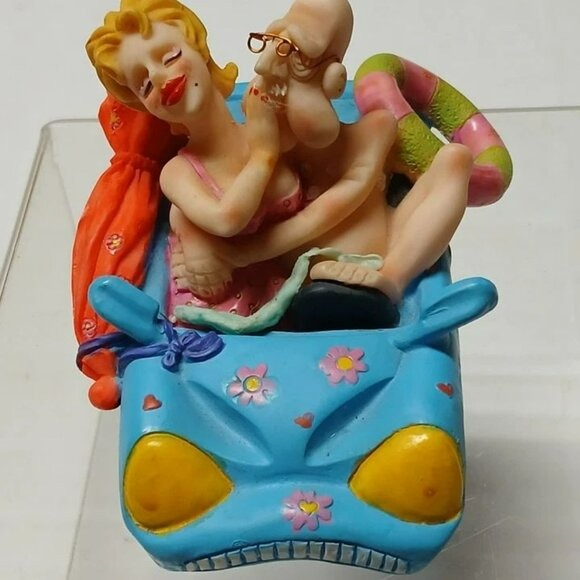 A Gift Corp Old Man & Busty Blonde Dune Buggy Ceramic Figurine Ft Lauderdale