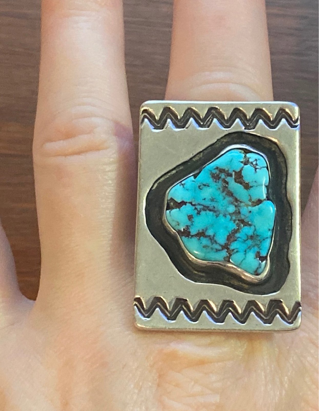 Larger Sterling Silver 925 Turquoise Ring Sz 8.5