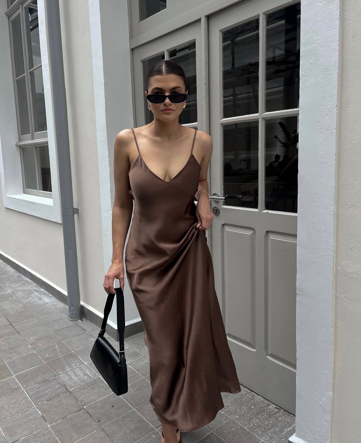 Zara dress midi maxi satin wedding lingerie chocolate brown party cocktail