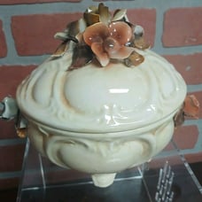 VTG Italian Floral Porcelain Footed Candy Dish Trinket Box Marked 3667 Italy