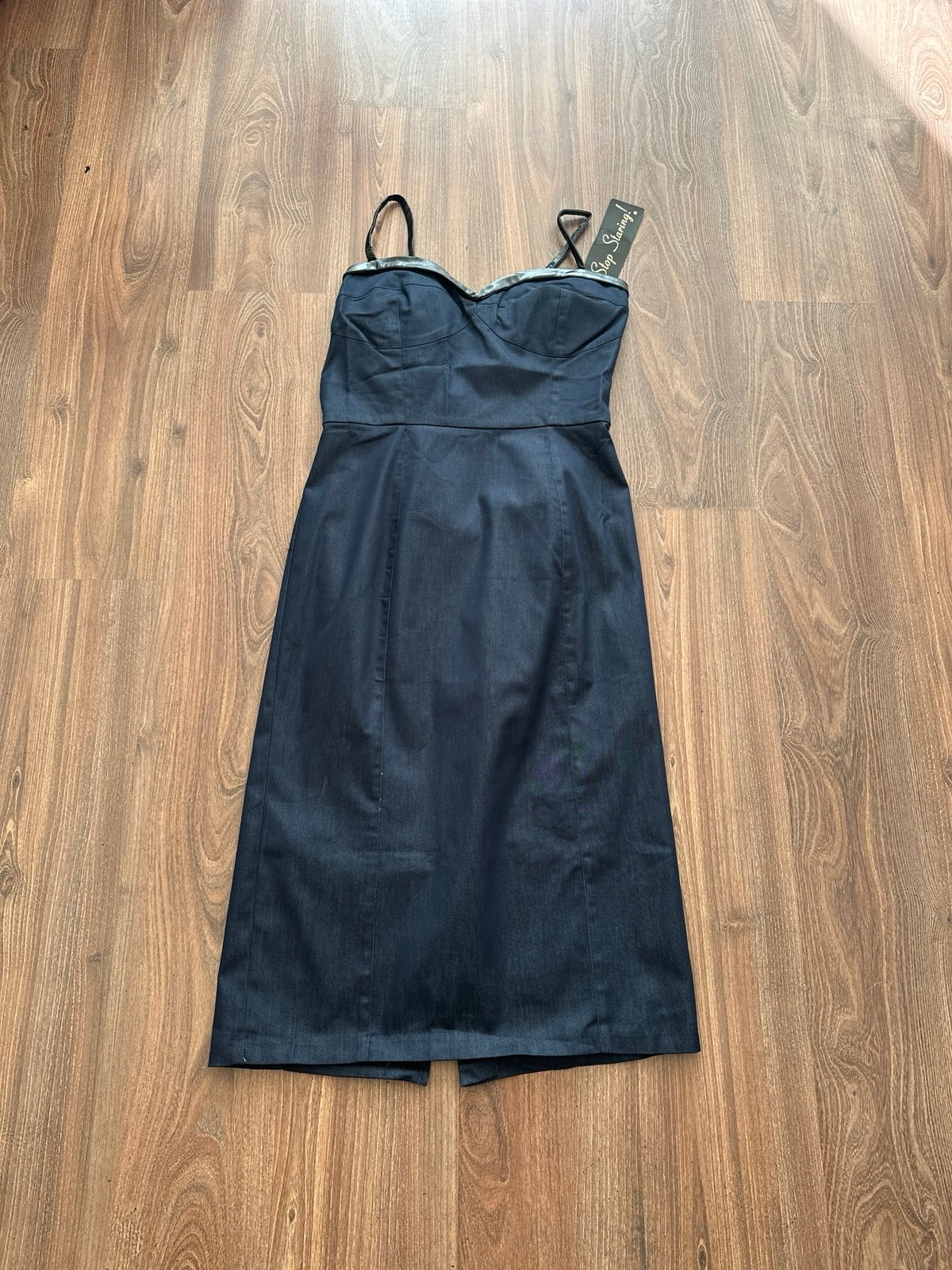 Stop Staring Blue Wiggle Dress with Faux Leather Straps & Trim - “Rare”