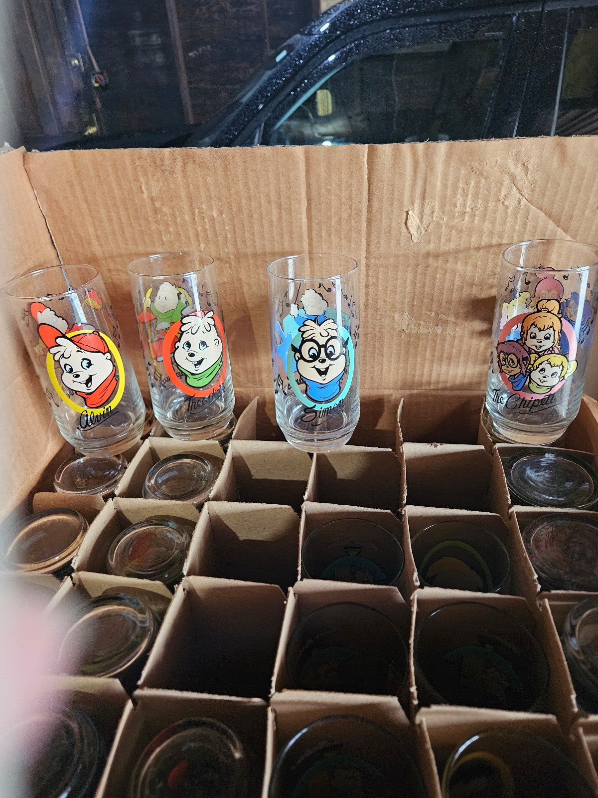 ANIMATED GLASS WARE/1983/CHIPMUNKS SET /4 pieces