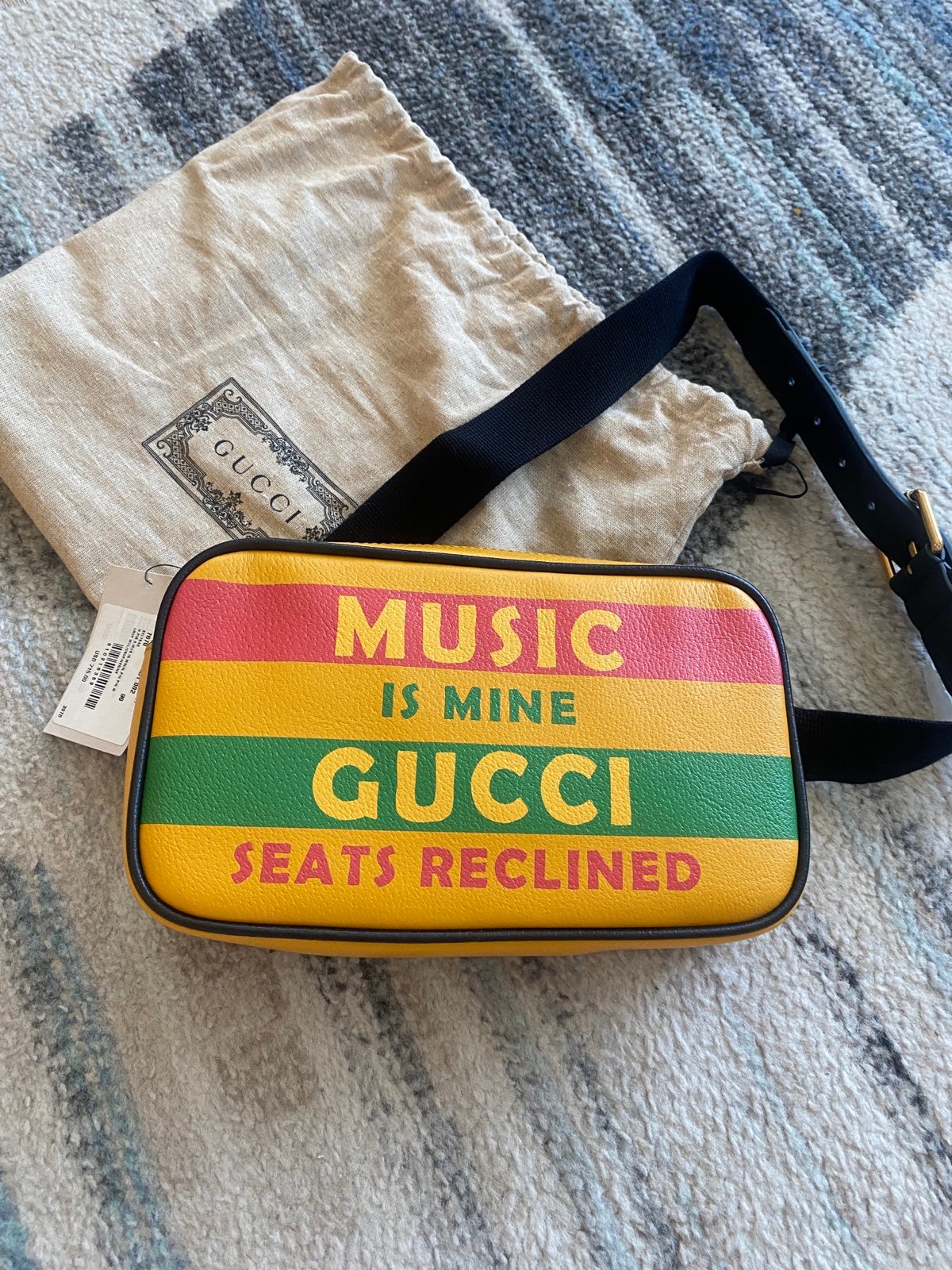 Gucci 100 Centennial music is mine yellow Leather Waist Bag Belt bag Size 90cm