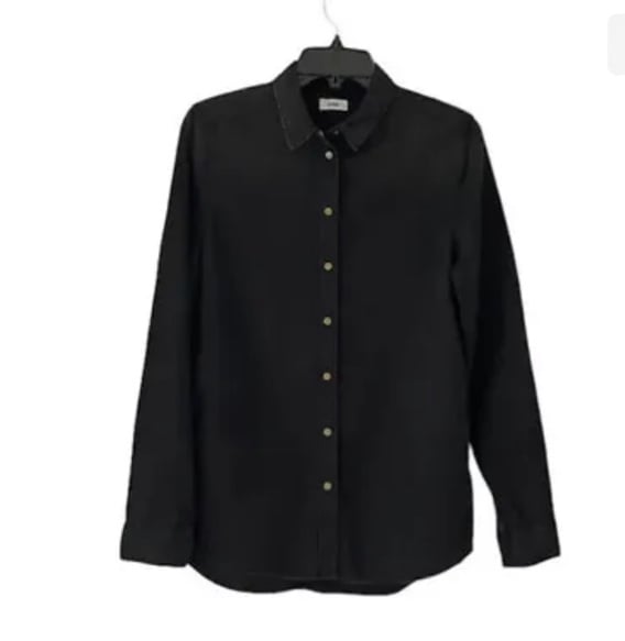 CLOSED Denim Button Front Shirt Color Black with Blue Panel On Sleeves Small