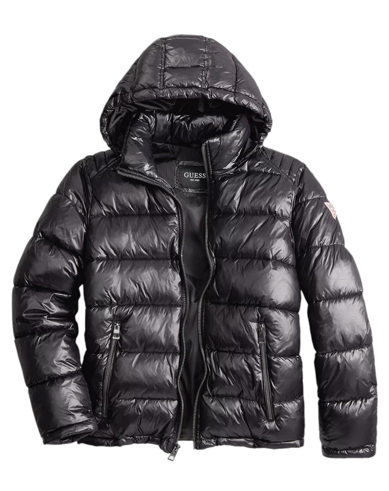 Guess Men's Hooded Puffer Coat Large Black