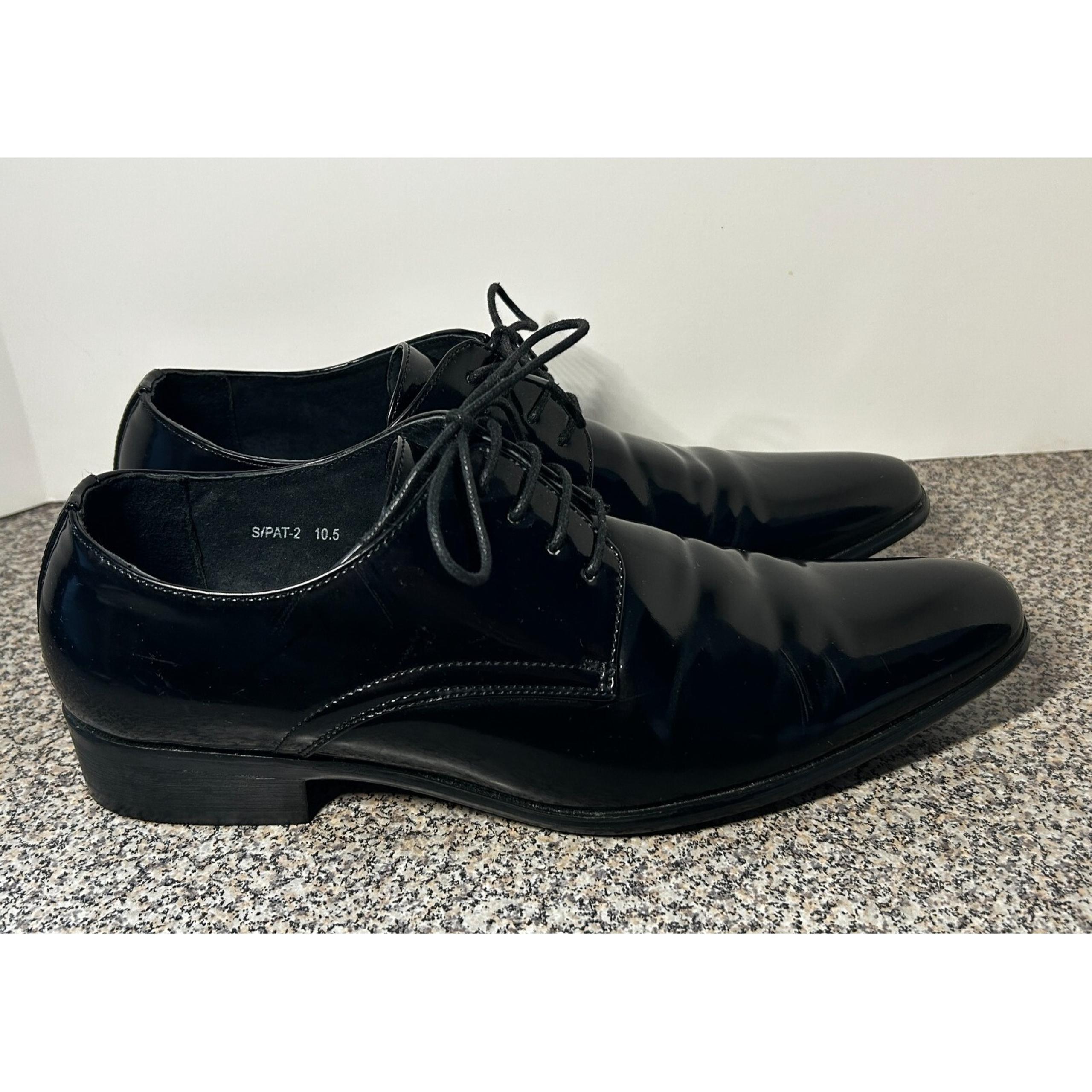 Adolfo Italy Black Patent Leather Formal Tuxedo Dress Shoes Wedding Mens US 10.5