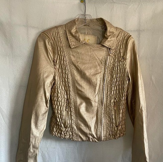 EUC Lizette Collection Women's Metallic Faux Leather Jacket size Small