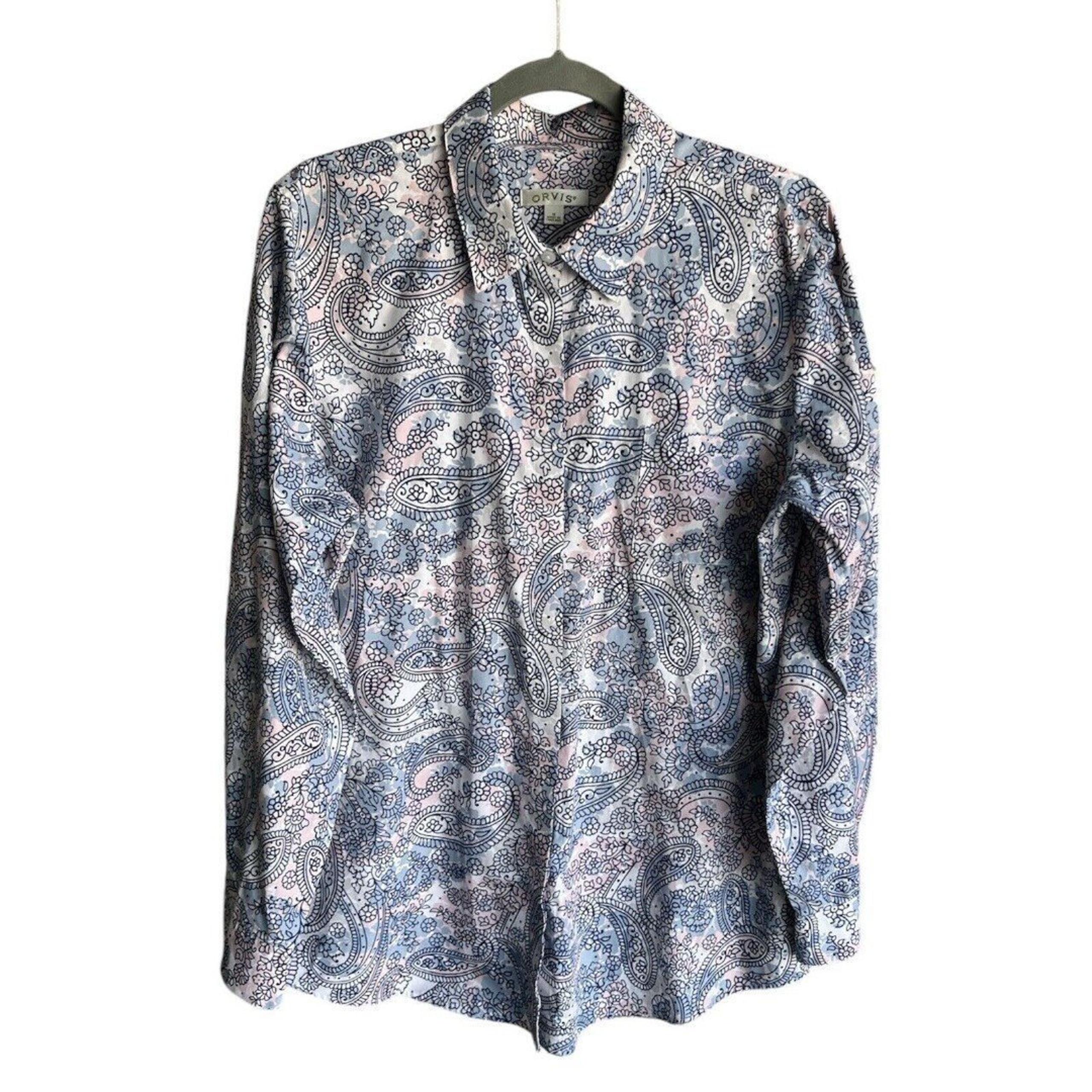 Orvis Womens Size 18 Button Down Long Sleeve 100% Cotton Pastel Paisley Pattern