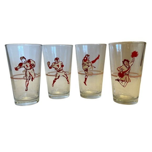 Williams Sonoma Vintage Football Glasses Retro Style 16 oz. Set of 4