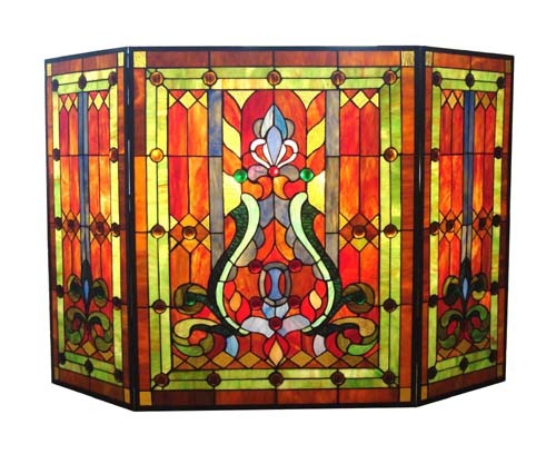 Tiffany stained glass Victorian 3pcs Folding Fireplace Screen 44 Wide