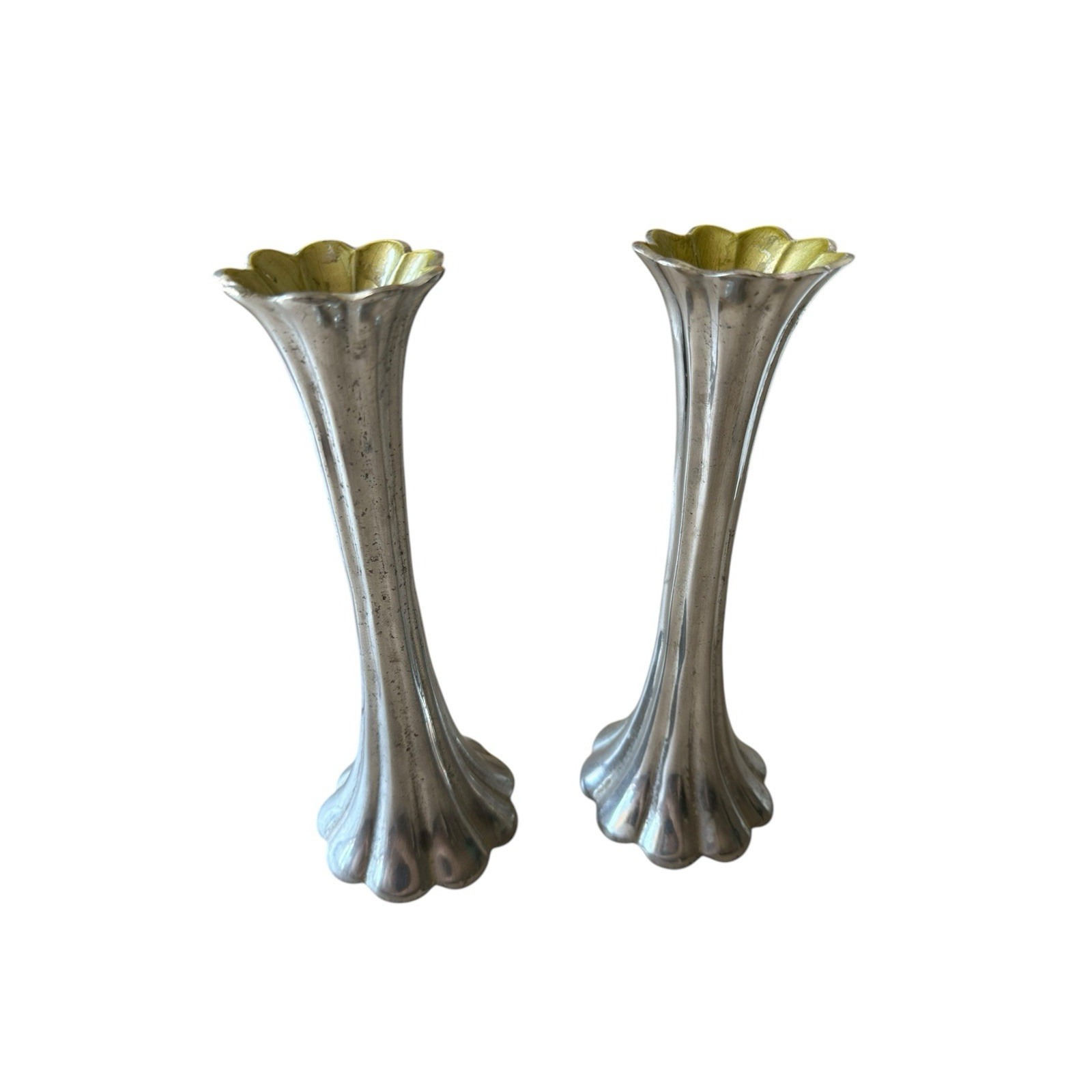 Pair of Julia Knight Silver Candlesticks Peony Flowers Enamel 10 Tall
